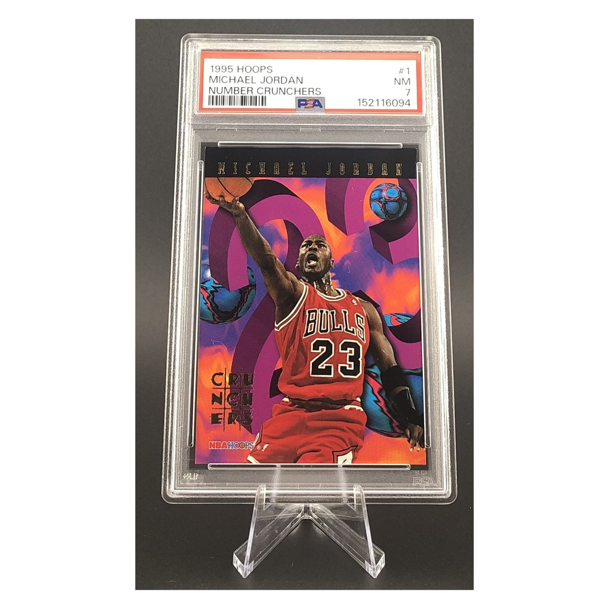 Michael Jordan 1995 Hoops Number Crunchers #1 PSA 7 image 1