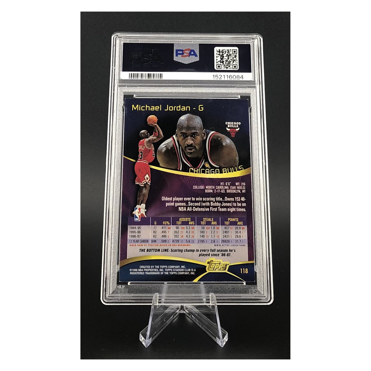 Michael Jordan 1997 Topps Stadium Club #118 PSA 7 image 2
