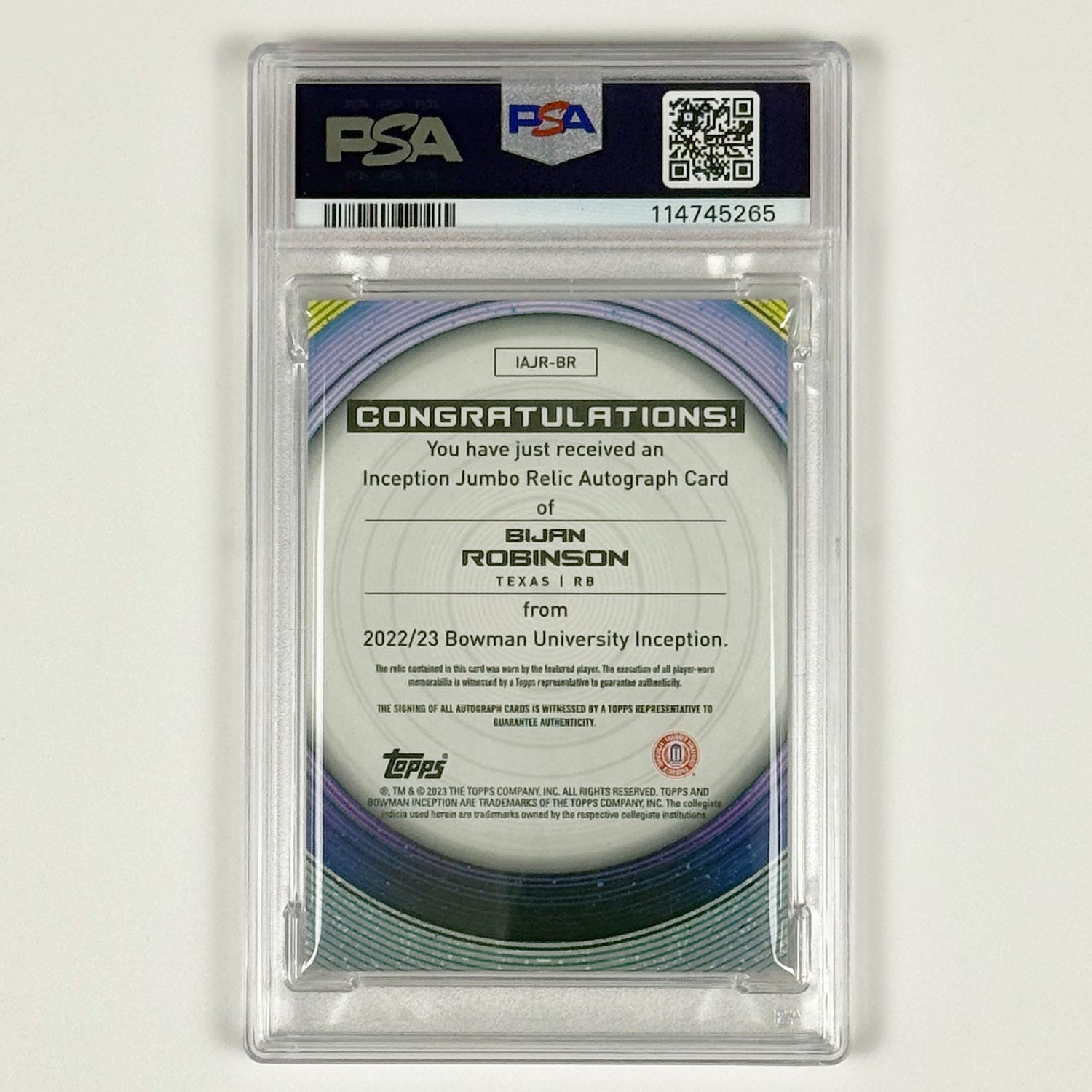 Bijan Robinson - PSA10 (low population), 2022 Bowman U Inception Autograph Jumbo Relic