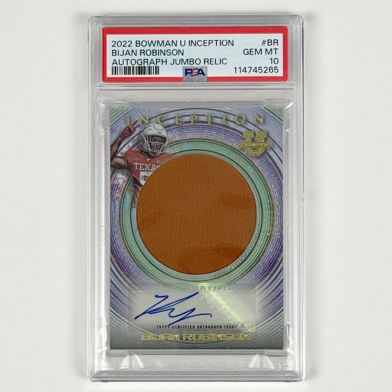 Bijan Robinson - PSA10 (low population), 2022 Bowman U Inception Autograph Jumbo Relic