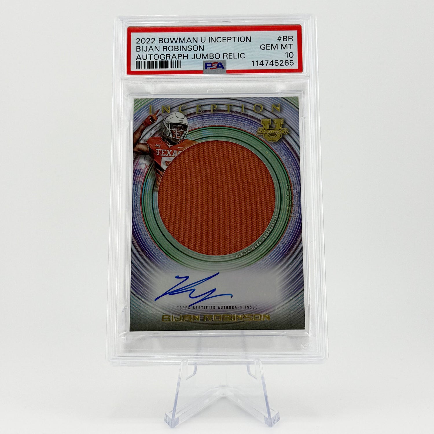 Bijan Robinson - PSA10 (low population), 2022 Bowman U Inception Autograph Jumbo Relic