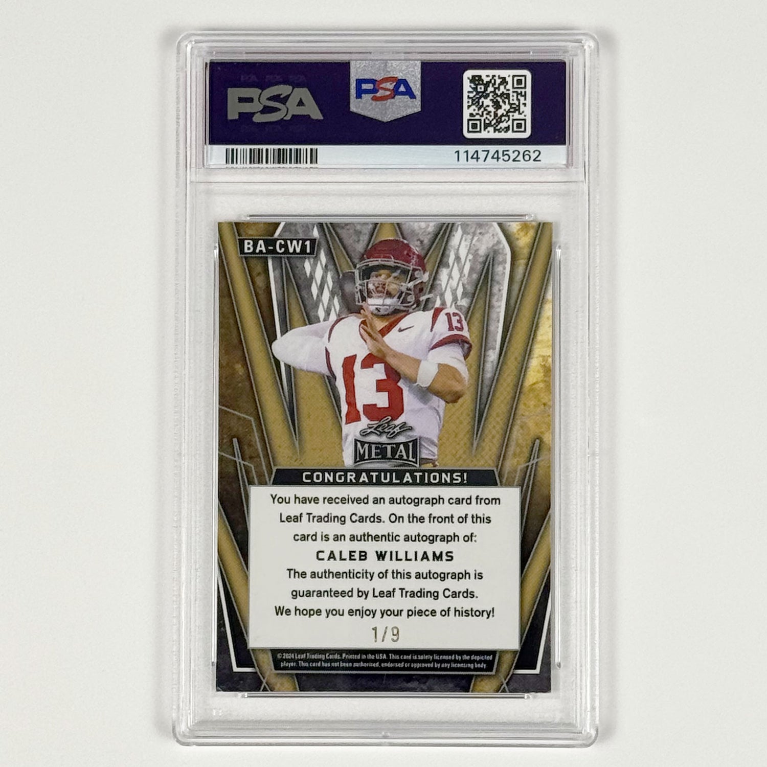 Caleb Williams- PSA 8 POP2 (no grades higher), 2022 Leaf Metal Autographs Fire /9