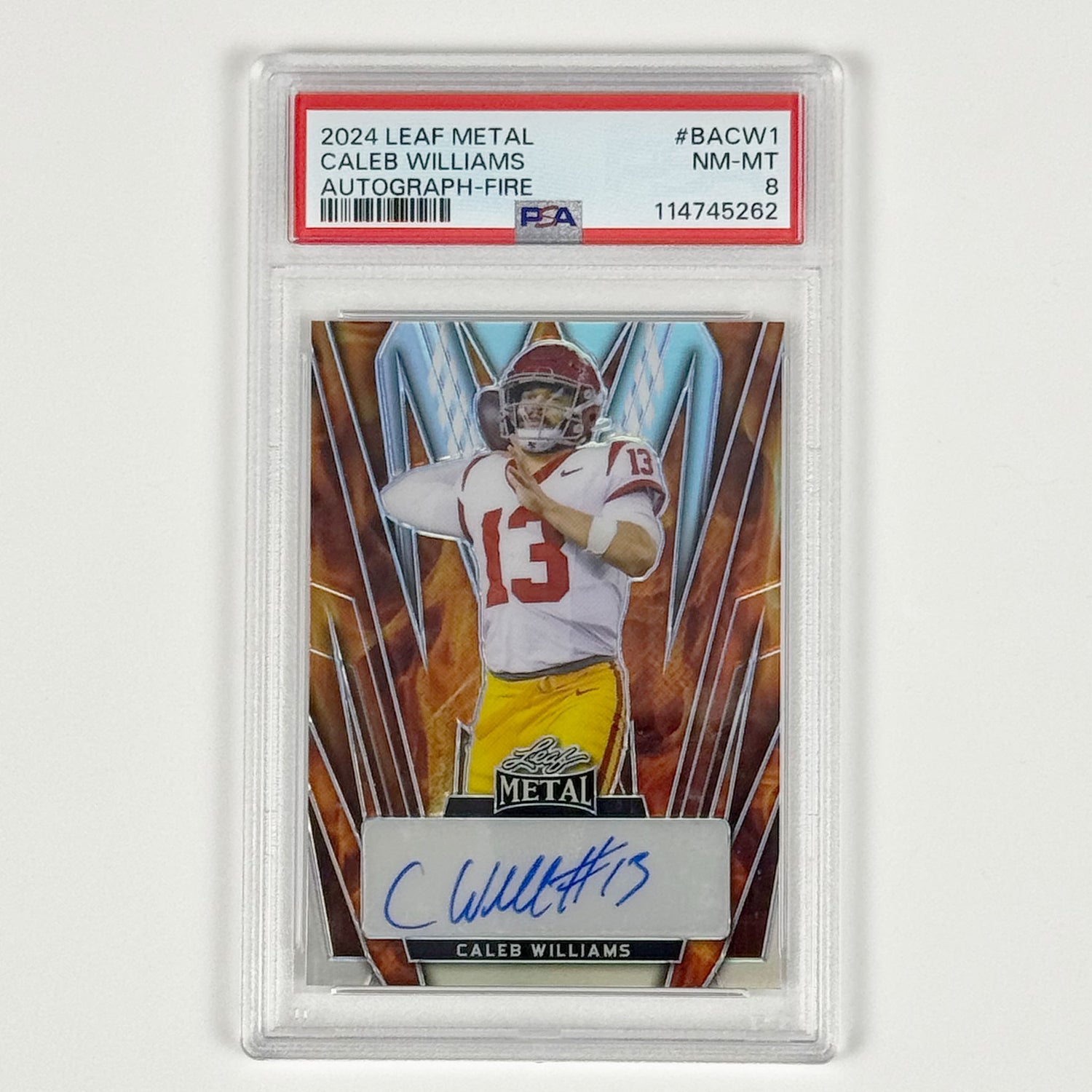 Caleb Williams- PSA 8 POP2 (no grades higher), 2022 Leaf Metal Autographs Fire /9