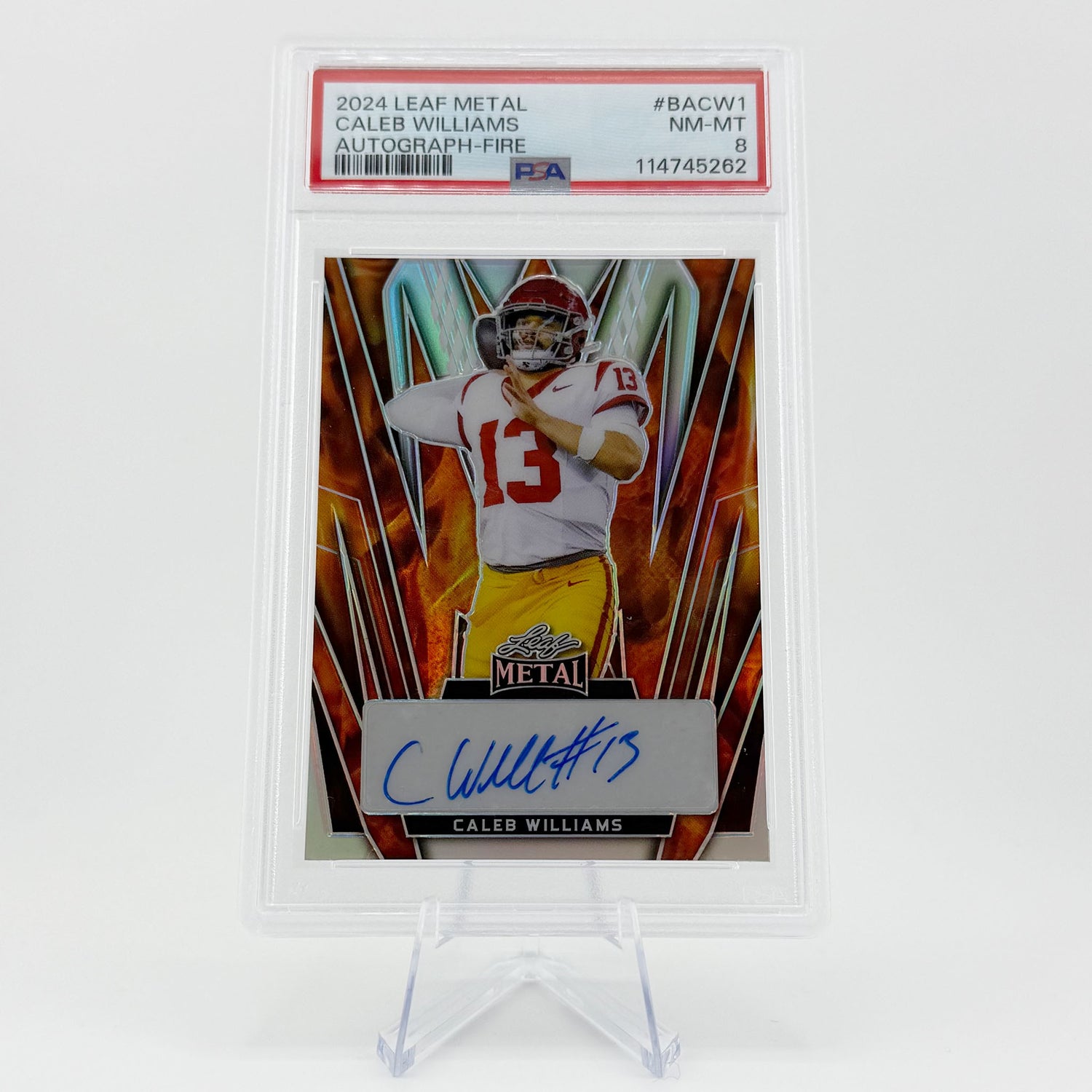 Caleb Williams- PSA 8 POP2 (no grades higher), 2022 Leaf Metal Autographs Fire /9