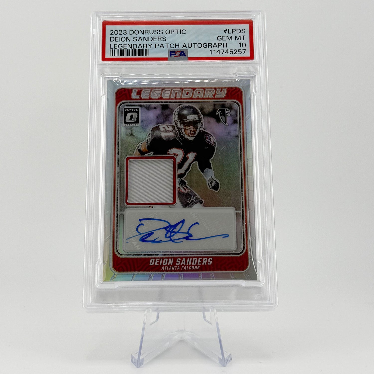 Deion Sanders - PSA 10 POP2, 2023 Donruss Optic, Legendary Patch Autograph