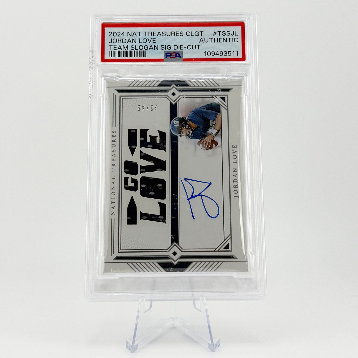 Jordan Love - PSA certified authentic, National Treasures Collegiate Team Slogan Signature Die-cut
