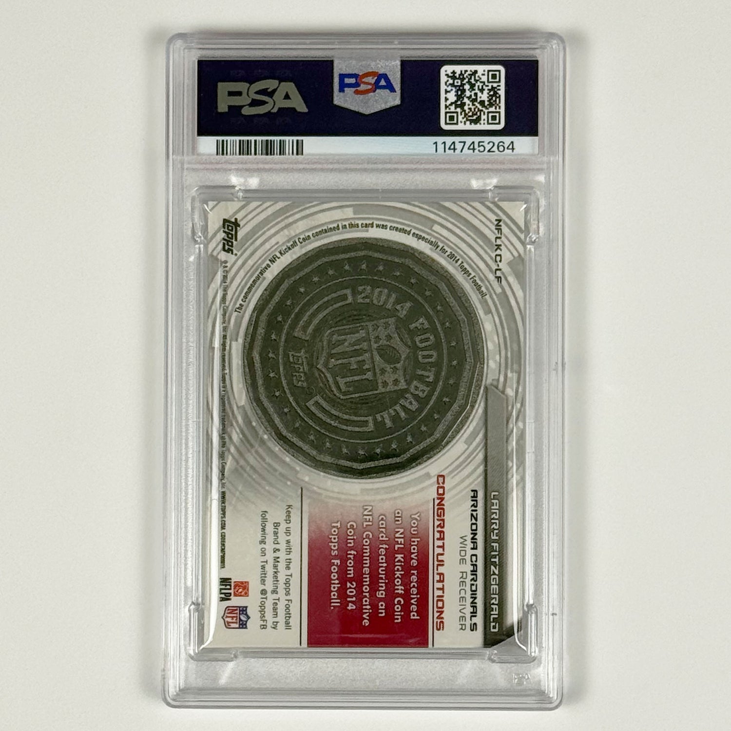 Larry Fitzgerald- PSA 9 POP2 (no grades higher), 2014 Topps NFL Kickoff Coin