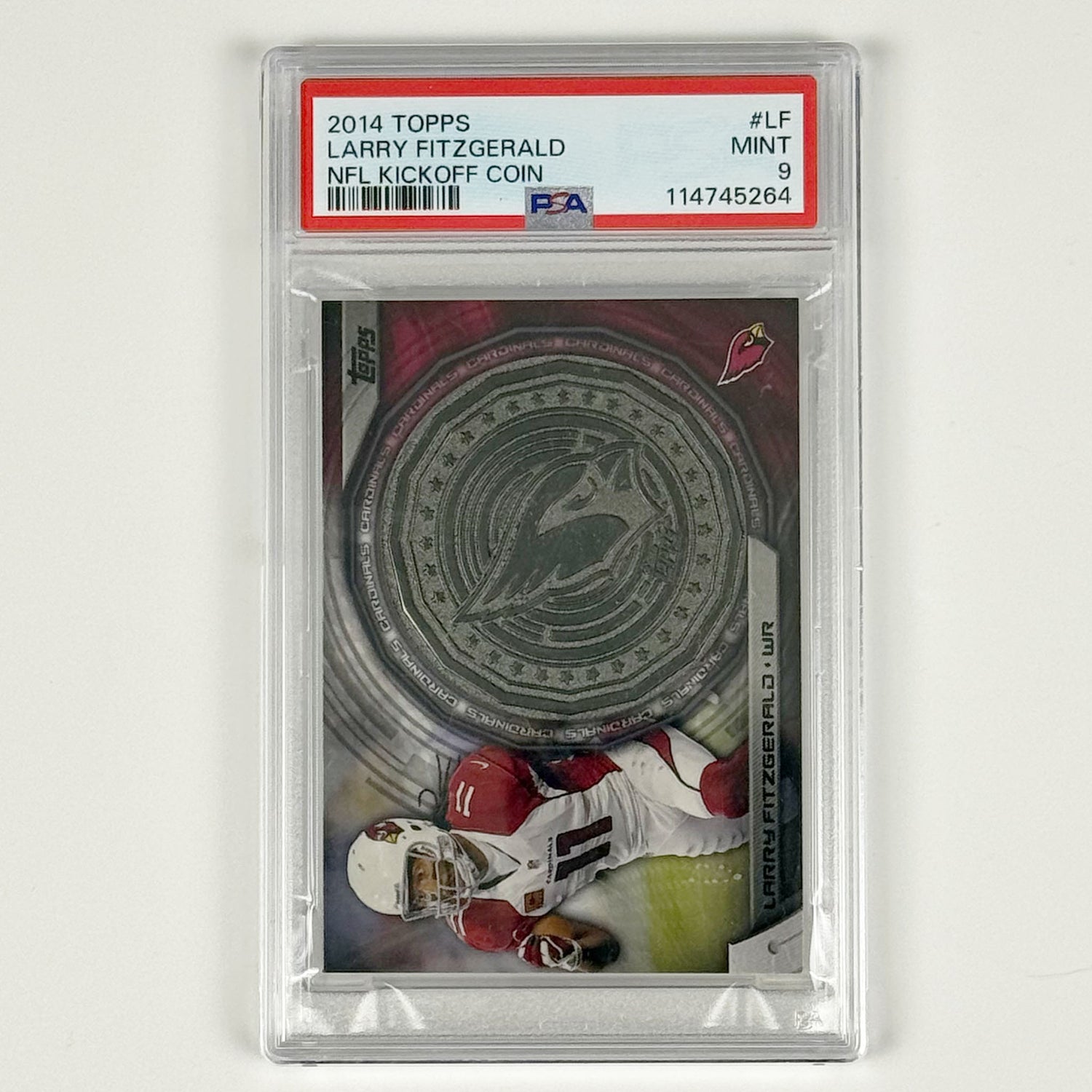 Larry Fitzgerald- PSA 9 POP2 (no grades higher), 2014 Topps NFL Kickoff Coin